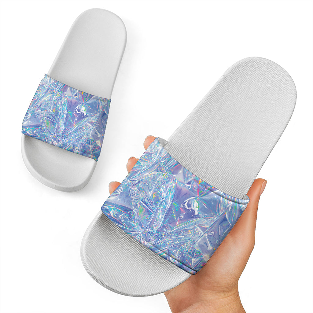 Holographic Artwork Print White Slide Sandals