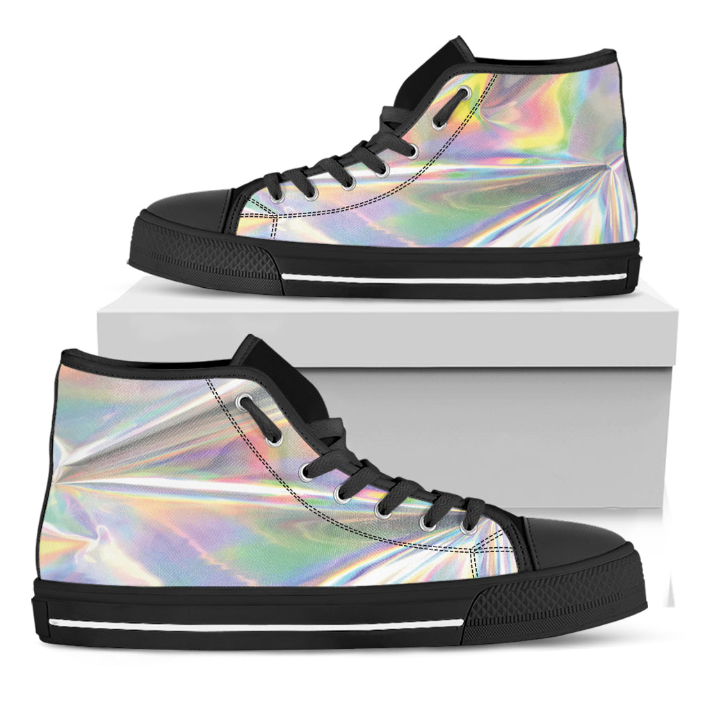 Holographic Foil Print Black High Top Shoes