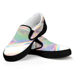 Holographic Foil Print Black Slip On Shoes