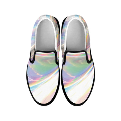 Holographic Foil Print Black Slip On Shoes