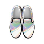 Holographic Foil Print Black Slip On Shoes