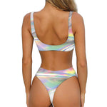 Holographic Foil Print Front Bow Tie Bikini