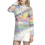 Holographic Foil Print Hoodie Dress