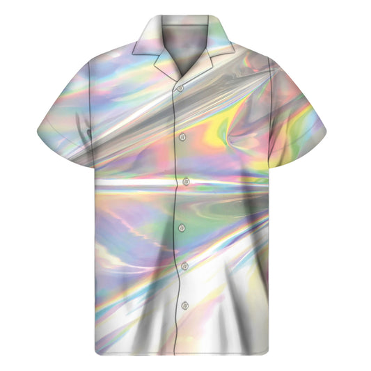 Holographic Foil Print Men's Short Sleeve Shirt