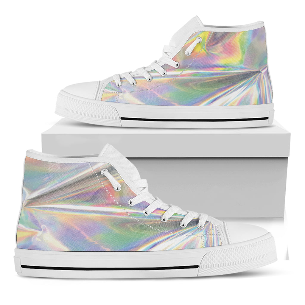 Holographic Foil Print White High Top Shoes