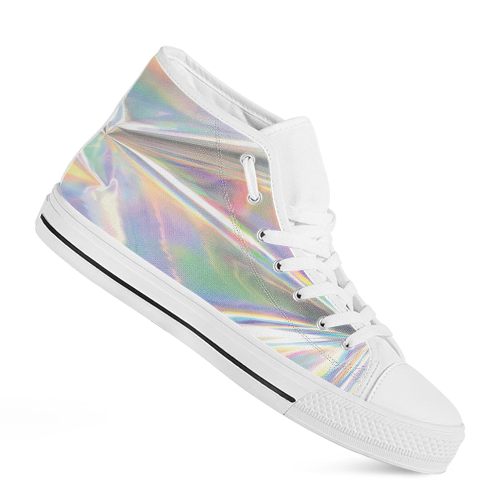 Holographic Foil Print White High Top Shoes
