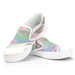 Holographic Foil Print White Slip On Shoes