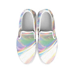 Holographic Foil Print White Slip On Shoes