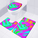 Holographic Neon Liquid Trippy Print 3 Piece Bath Mat Set
