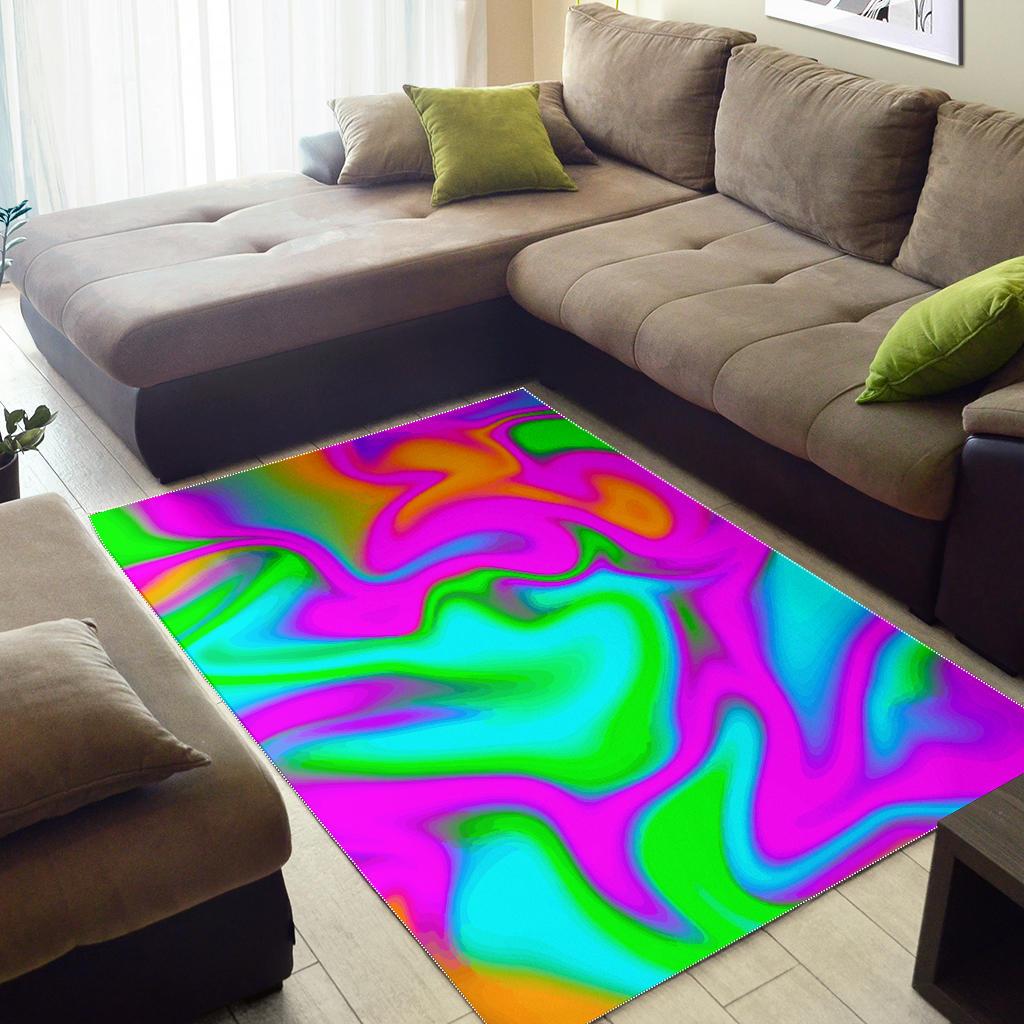 Holographic Neon Liquid Trippy Print Area Rug GearFrost