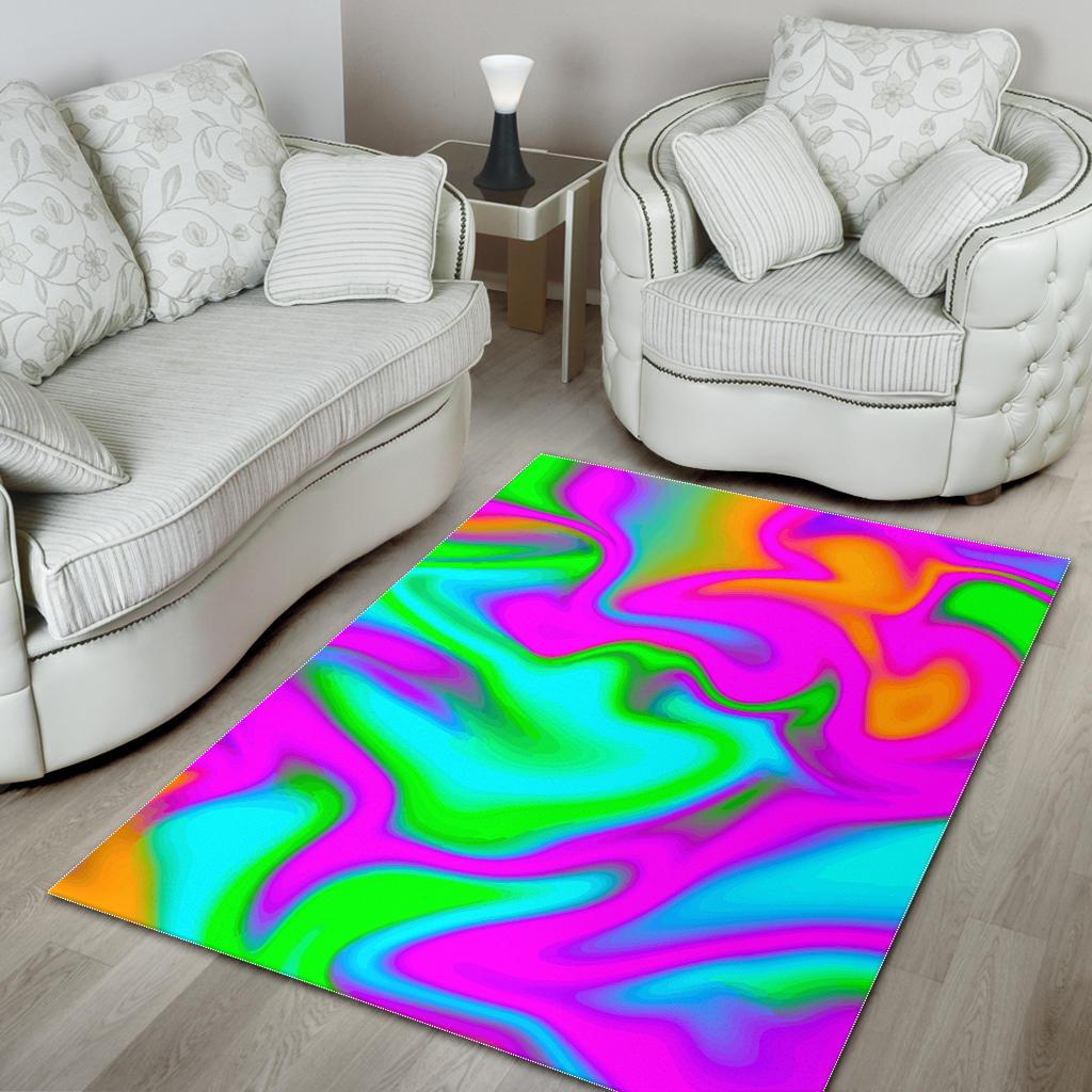 Holographic Neon Liquid Trippy Print Area Rug GearFrost