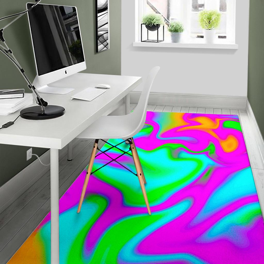 Holographic Neon Liquid Trippy Print Area Rug GearFrost