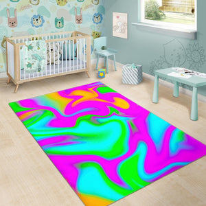 Holographic Neon Liquid Trippy Print Area Rug GearFrost