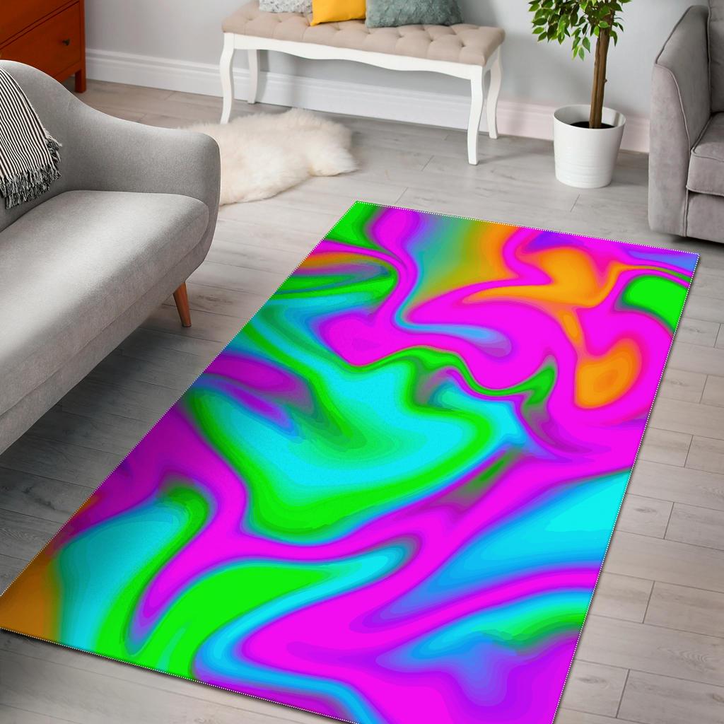 Holographic Neon Liquid Trippy Print Area Rug GearFrost