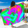 Holographic Neon Liquid Trippy Print Beach Sarong Wrap