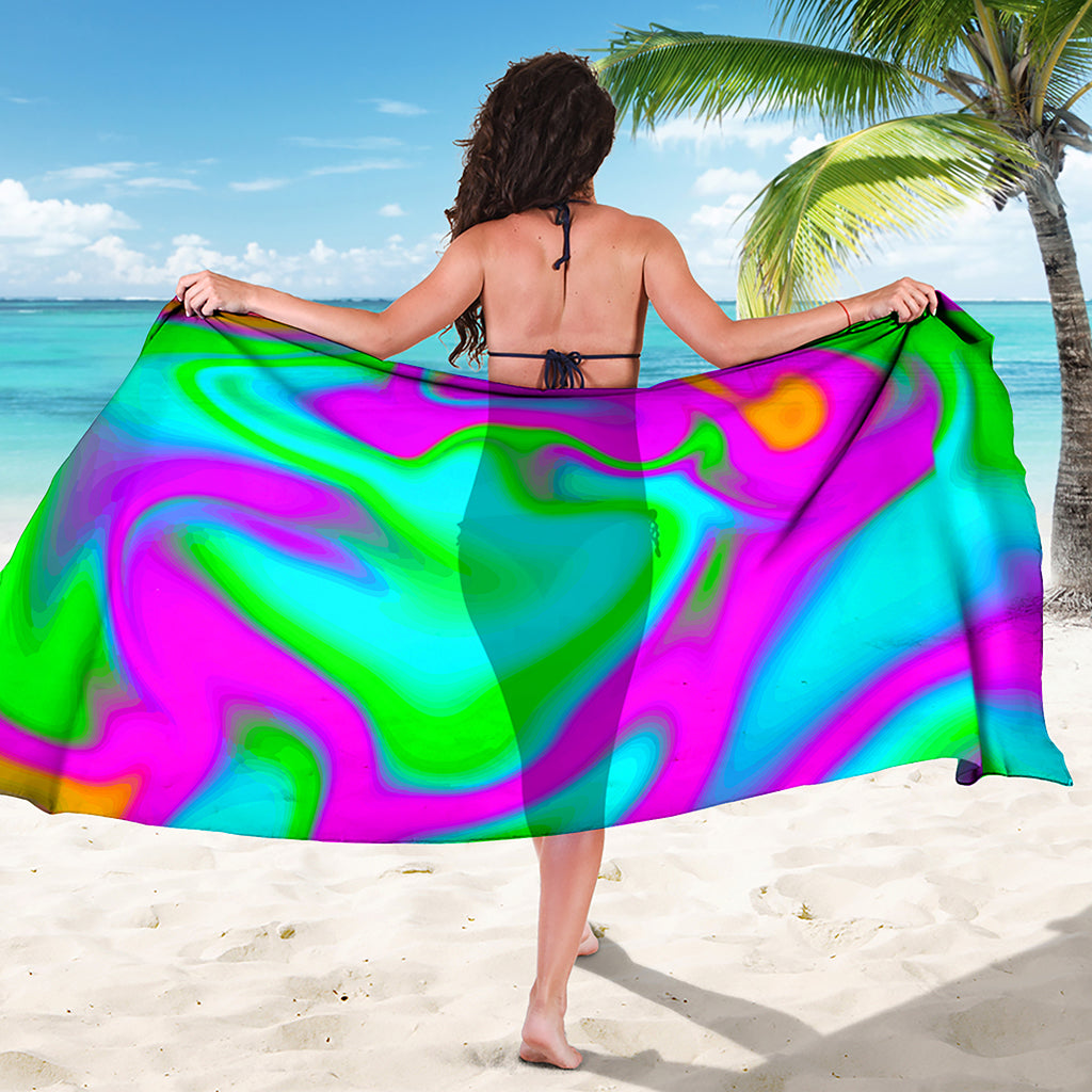 Holographic Neon Liquid Trippy Print Beach Sarong Wrap
