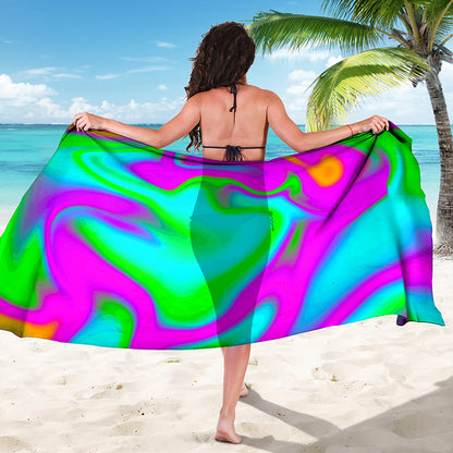 Holographic Neon Liquid Trippy Print Beach Sarong Wrap