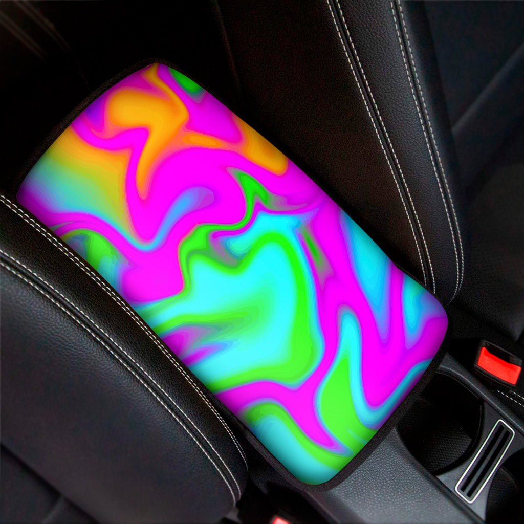 Holographic Neon Liquid Trippy Print Car Center Console Cover