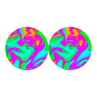 Holographic Neon Liquid Trippy Print Car Coasters