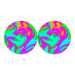 Holographic Neon Liquid Trippy Print Car Coasters