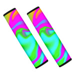 Holographic Neon Liquid Trippy Print Car Seat Belt Covers