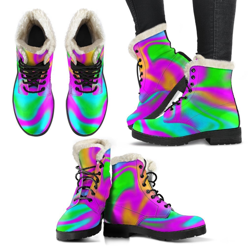 Holographic Neon Liquid Trippy Print Comfy Boots GearFrost