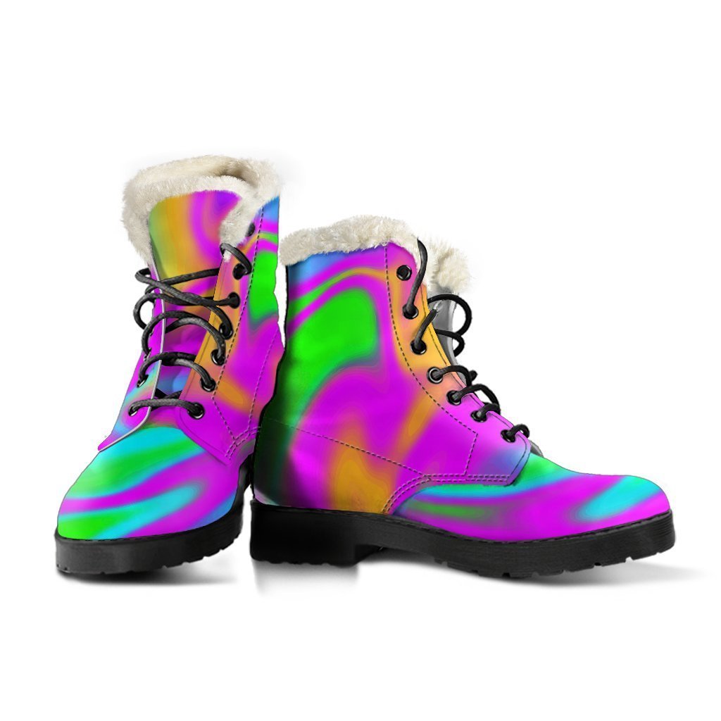 Holographic Neon Liquid Trippy Print Comfy Boots GearFrost