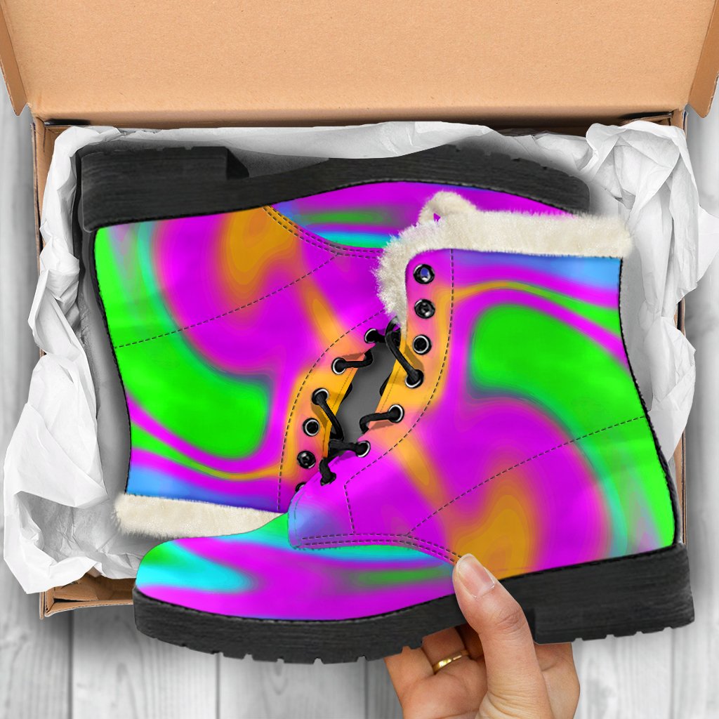 Holographic Neon Liquid Trippy Print Comfy Boots GearFrost