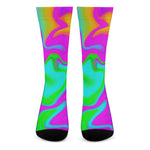 Holographic Neon Liquid Trippy Print Crew Socks