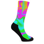 Holographic Neon Liquid Trippy Print Crew Socks