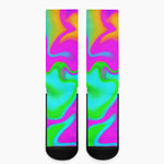 Holographic Neon Liquid Trippy Print Crew Socks