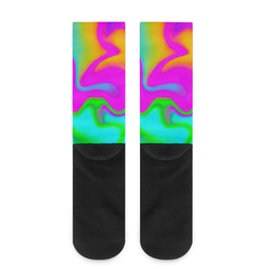 Holographic Neon Liquid Trippy Print Crew Socks