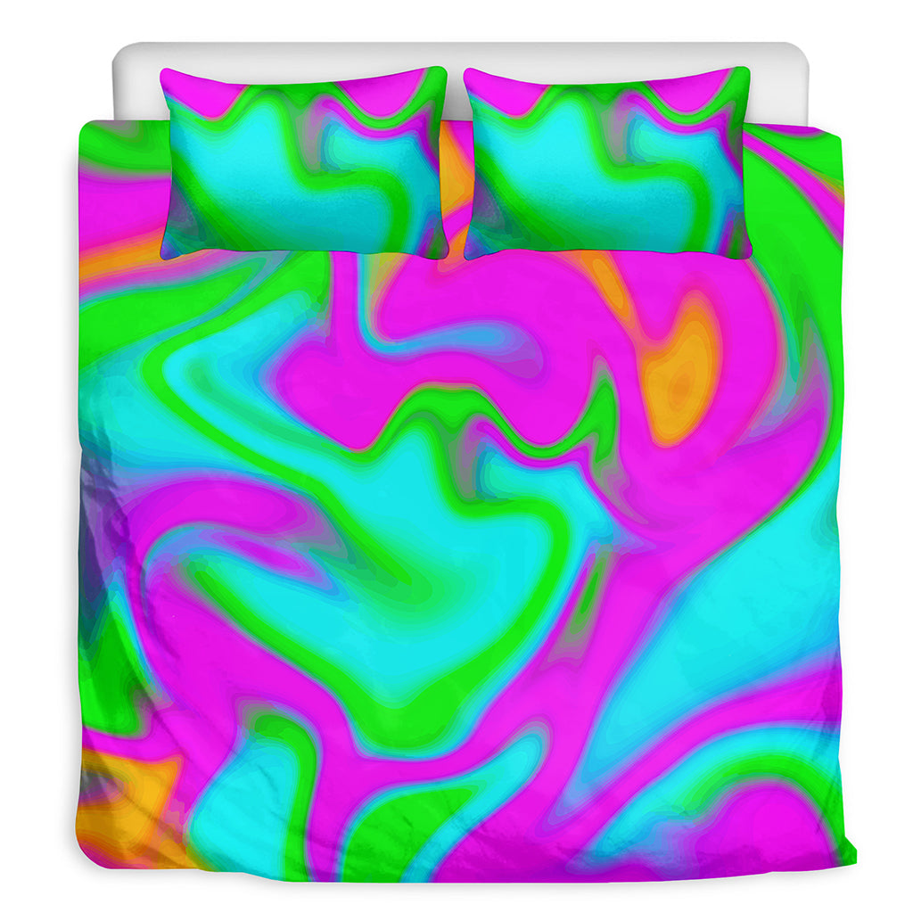 Holographic Neon Liquid Trippy Print Duvet Cover Bedding Set