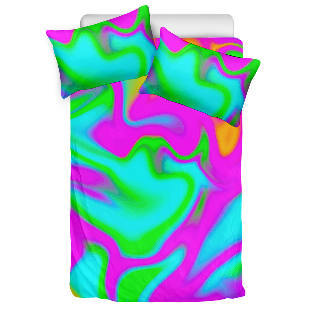 Holographic Neon Liquid Trippy Print Duvet Cover Bedding Set
