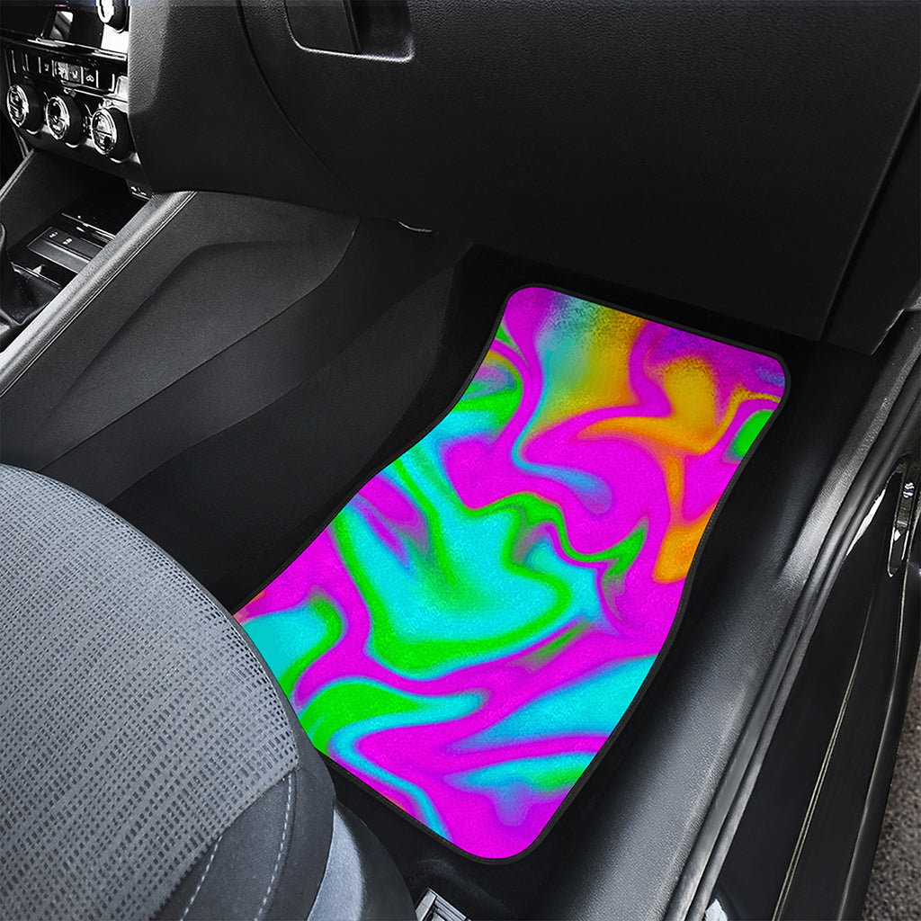 Holographic Neon Liquid Trippy Print Front and Back Car Floor Mats