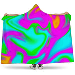 Holographic Neon Liquid Trippy Print Hooded Blanket