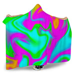 Holographic Neon Liquid Trippy Print Hooded Blanket