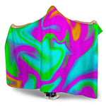 Holographic Neon Liquid Trippy Print Hooded Blanket