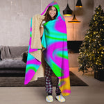 Holographic Neon Liquid Trippy Print Hooded Blanket