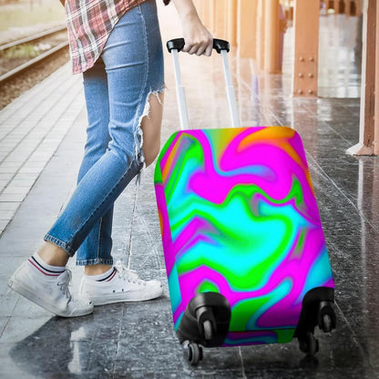 Holographic Neon Liquid Trippy Print Luggage Cover GearFrost