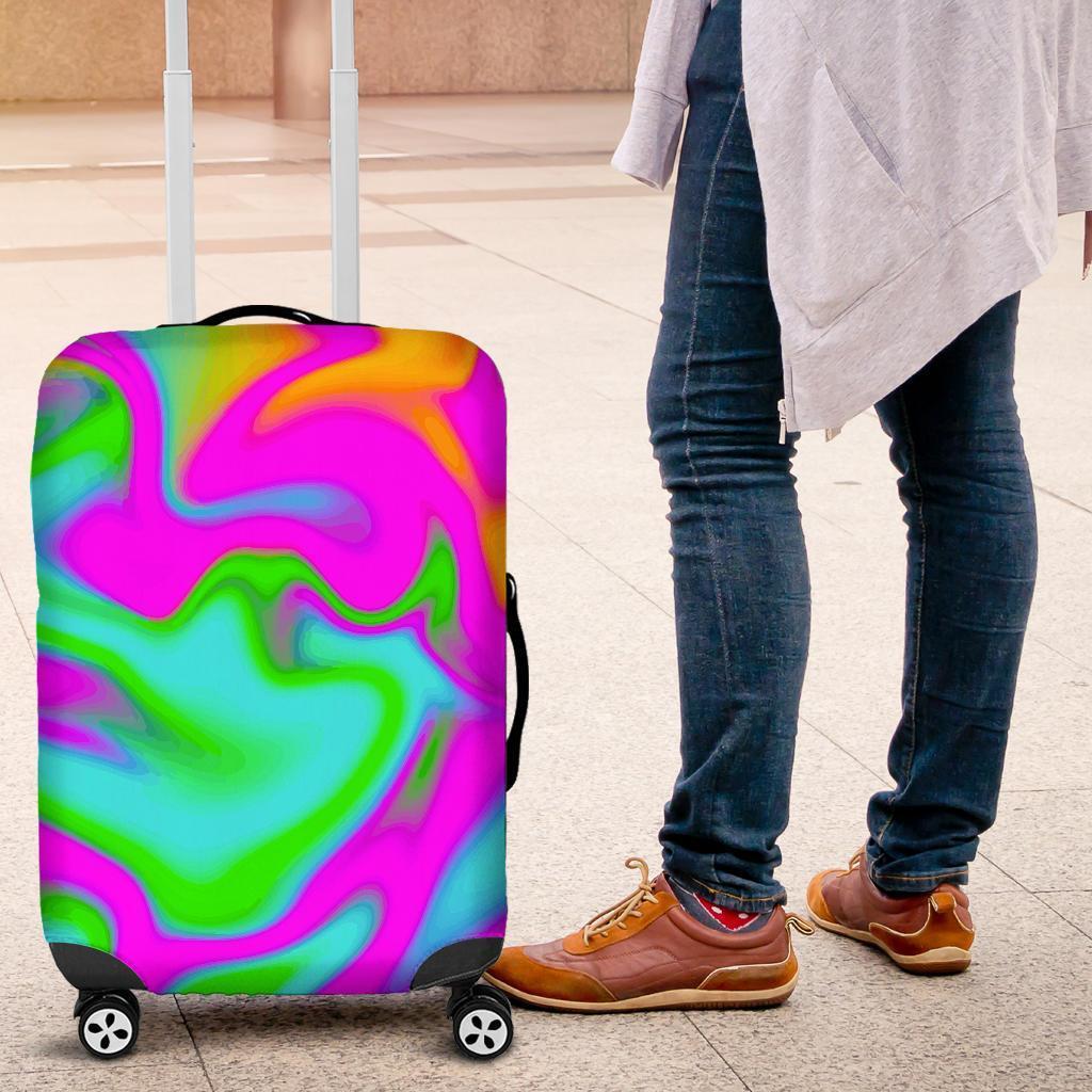 Holographic Neon Liquid Trippy Print Luggage Cover GearFrost