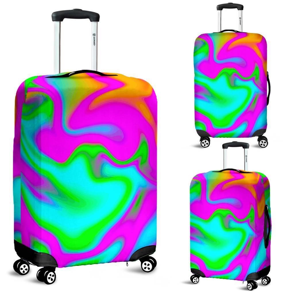 Holographic Neon Liquid Trippy Print Luggage Cover GearFrost