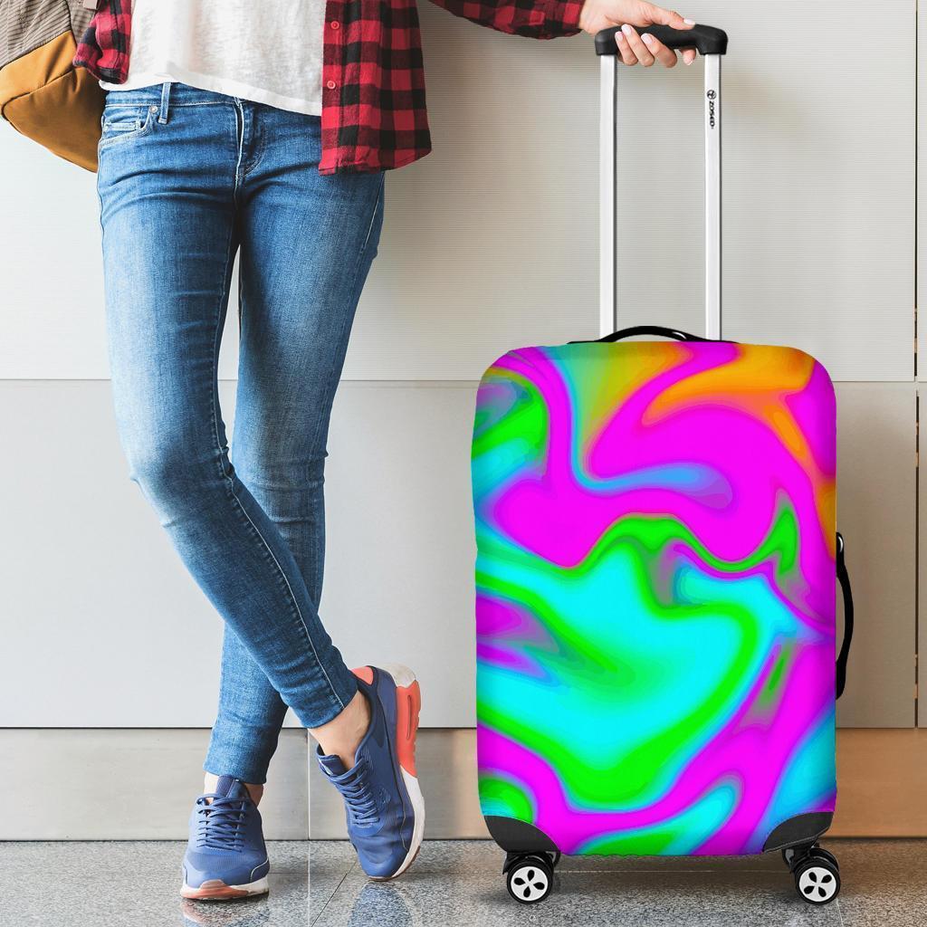 Holographic Neon Liquid Trippy Print Luggage Cover GearFrost