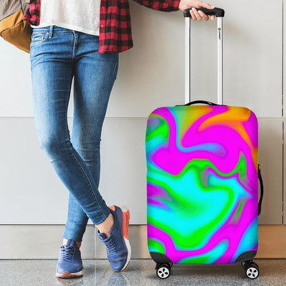 Holographic Neon Liquid Trippy Print Luggage Cover GearFrost