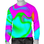 Holographic Neon Liquid Trippy Print Men's Crewneck Sweatshirt GearFrost