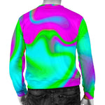 Holographic Neon Liquid Trippy Print Men's Crewneck Sweatshirt GearFrost