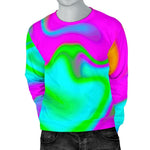 Holographic Neon Liquid Trippy Print Men's Crewneck Sweatshirt GearFrost