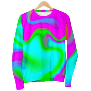 Holographic Neon Liquid Trippy Print Men's Crewneck Sweatshirt GearFrost