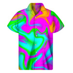 Holographic Neon Liquid Trippy Print Men's Short Sleeve Shirt