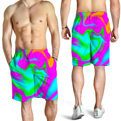 Holographic Neon Liquid Trippy Print Men's Shorts